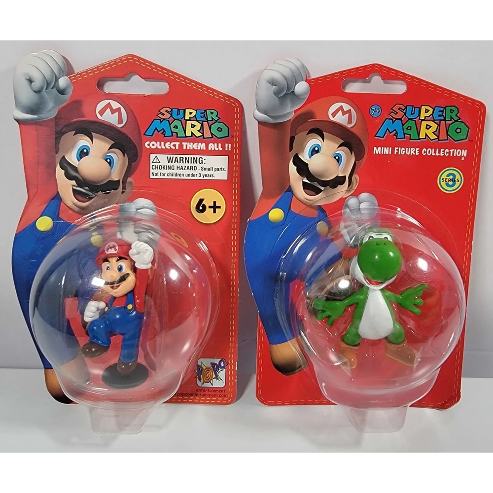 Super Mario Jumping Pose & Yoshi PopCo 2 1/2" Mini Figure Sealed 2007 MINT